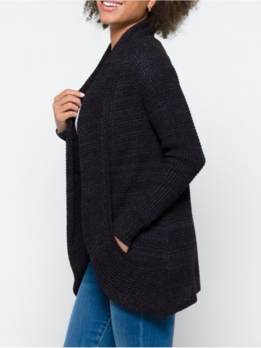 Open-Front Cardigan with Front Pockets - Picture 3 of 4